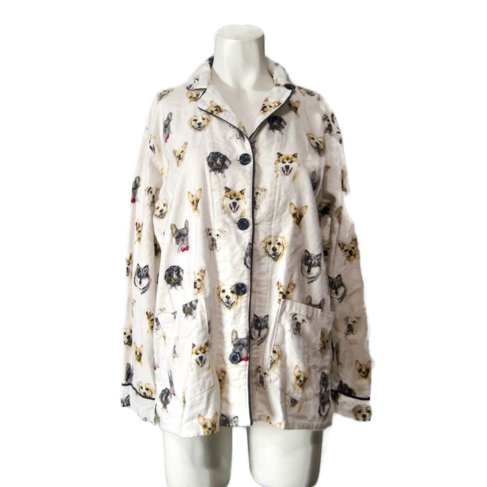 P.J. Salvage Puppy Dogs Sleep Shirt Size S Pajama Button Front Red Bowtie